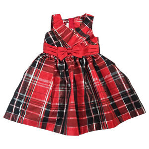 Bonnie Jean Toddler Girls 3T Red Black Silver Metallic Plaid Holiday Dress EUC